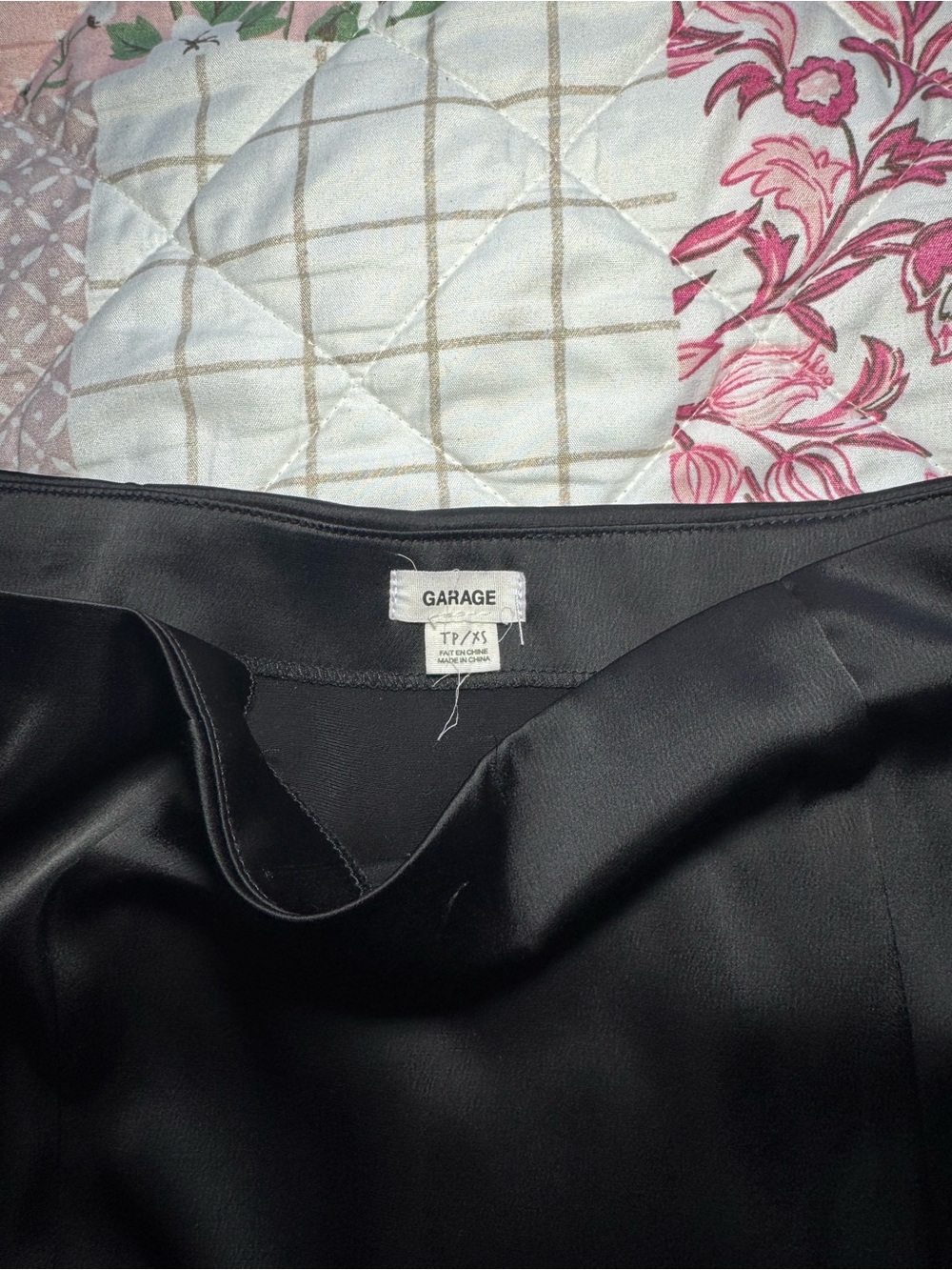 Garage Black Satin Midi Skirt
